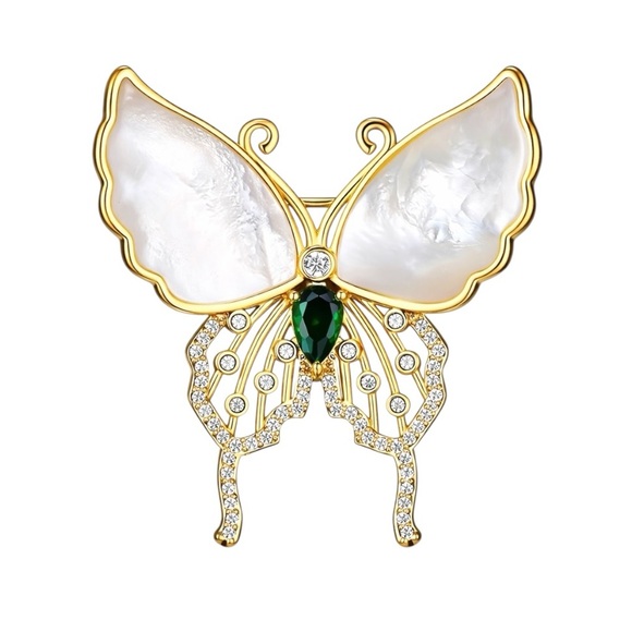Handmade Jewelry - Swarovski Crystal Mother of Pearl Butterfly Brooch